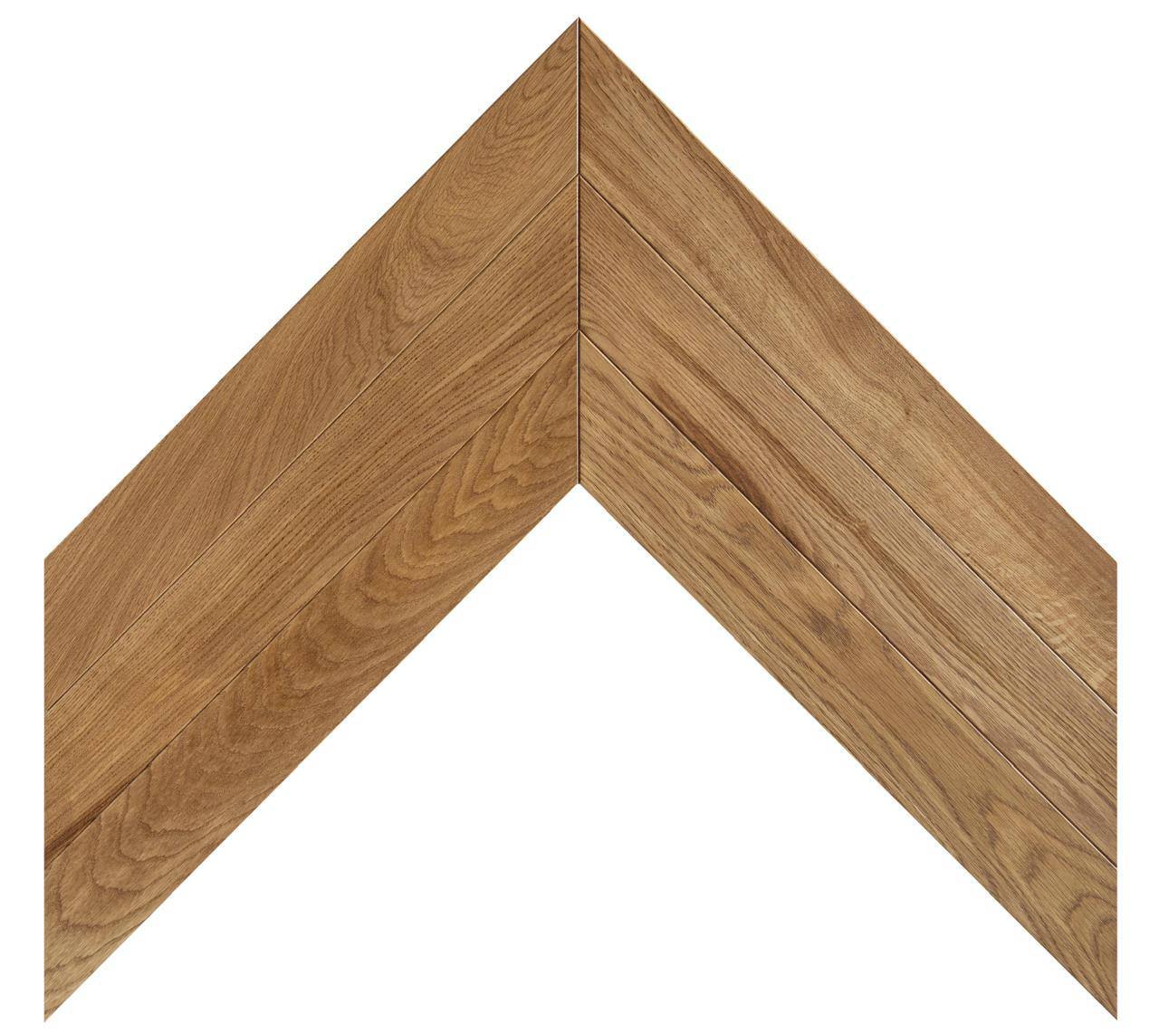 Chevron oak parquet in a natural honey finish